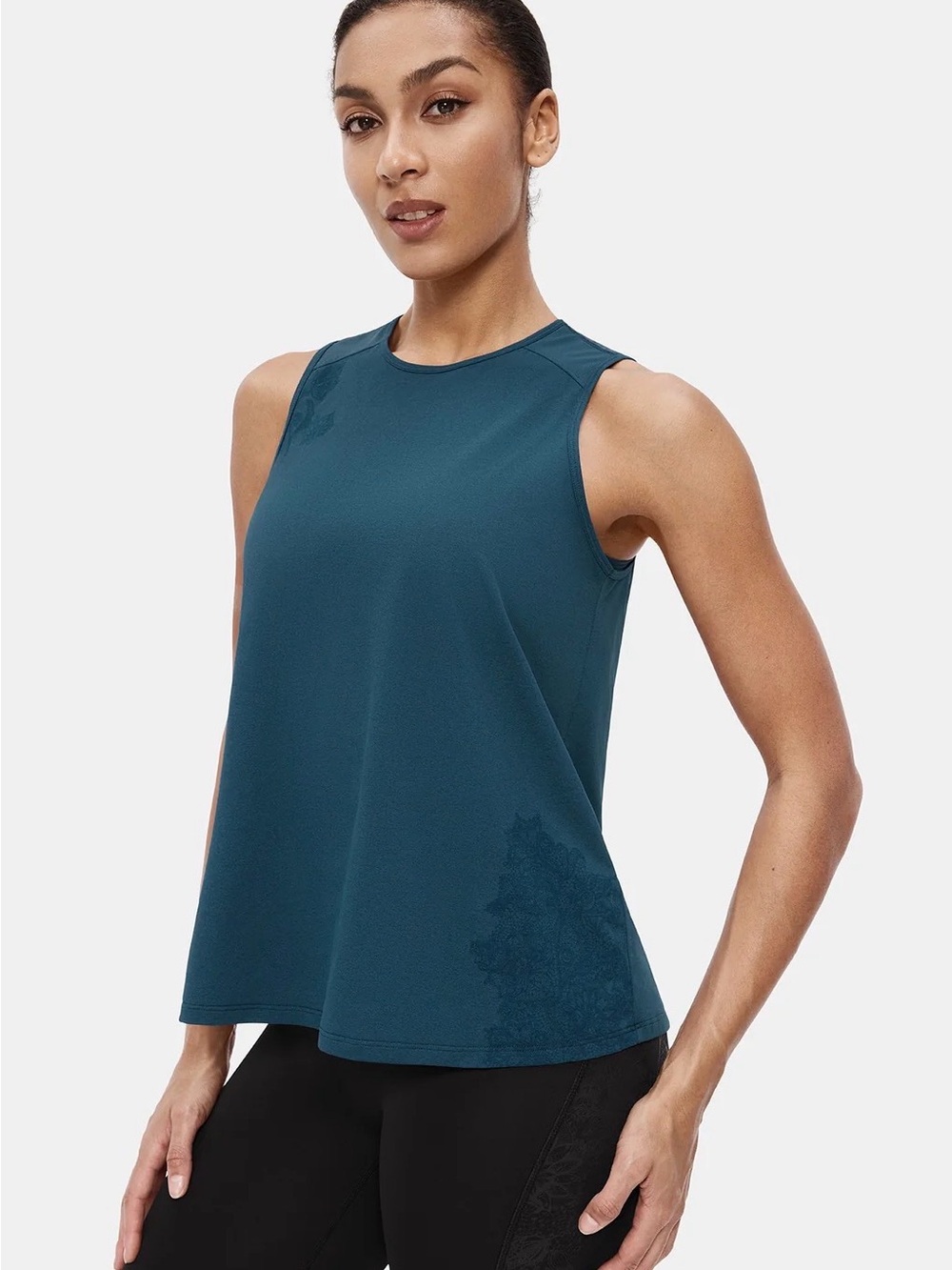 Teal Fanka Sleeveless Performance Tank Top with Built-In Bra Cups